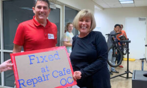 A happy customer at the Repair Cafe OC in Mission Viejo.