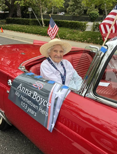 Mission Viejo Hometown Hero Anna Boyce rides in the Mission Viejo America 250 parade